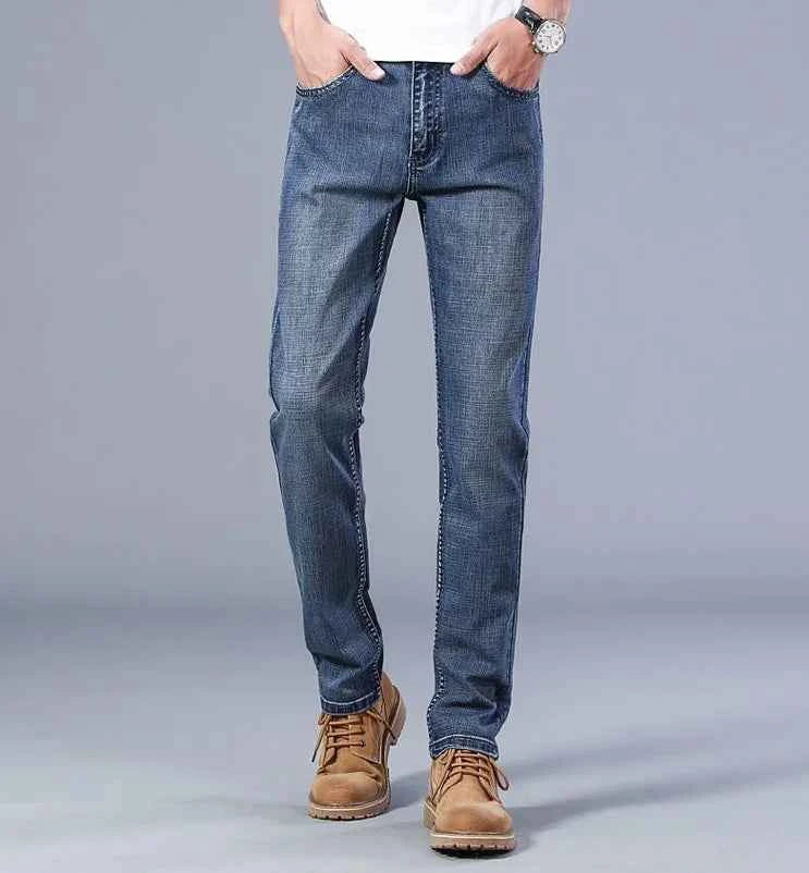 2025 Men’s High-Quality Denim Pants Spring Casual Business Straight Fit Loose Elasticated Mens Pants for Daily Wear Office Wor