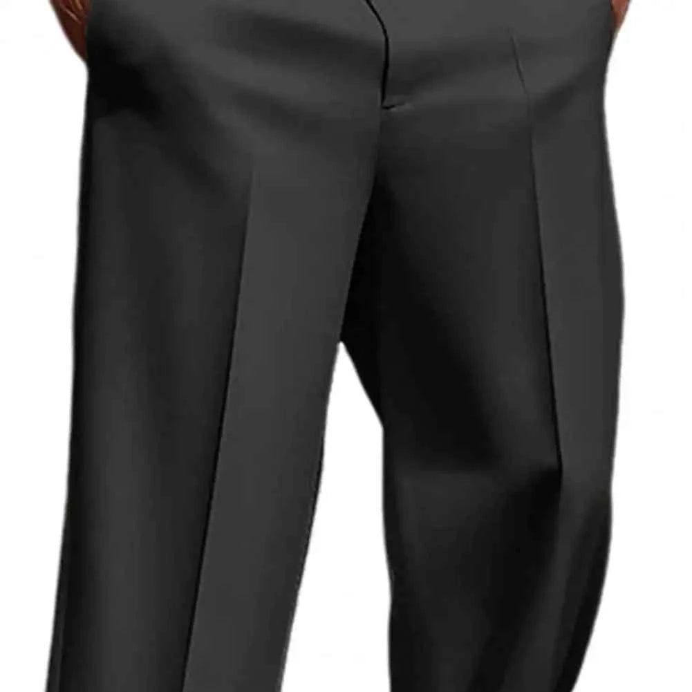 Men Suit Pants Elegant Men's Business Suit Pants with Straight Loose Fit Soft Pockets Button Closure Mid Waist Formal for Office