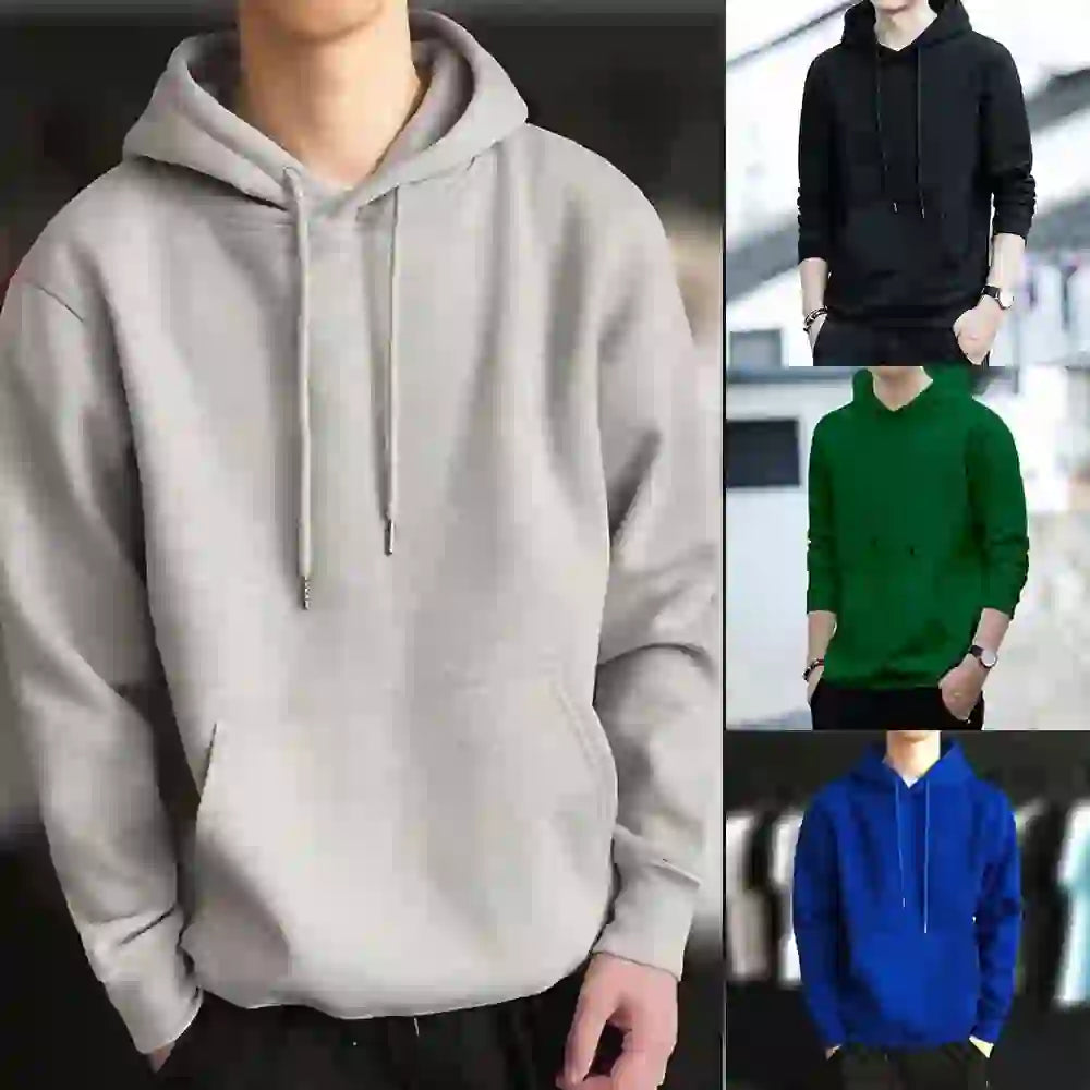 Men's Autumn Fashion Solid Color Harajuku Street Sweatshirt Hoodie Lon