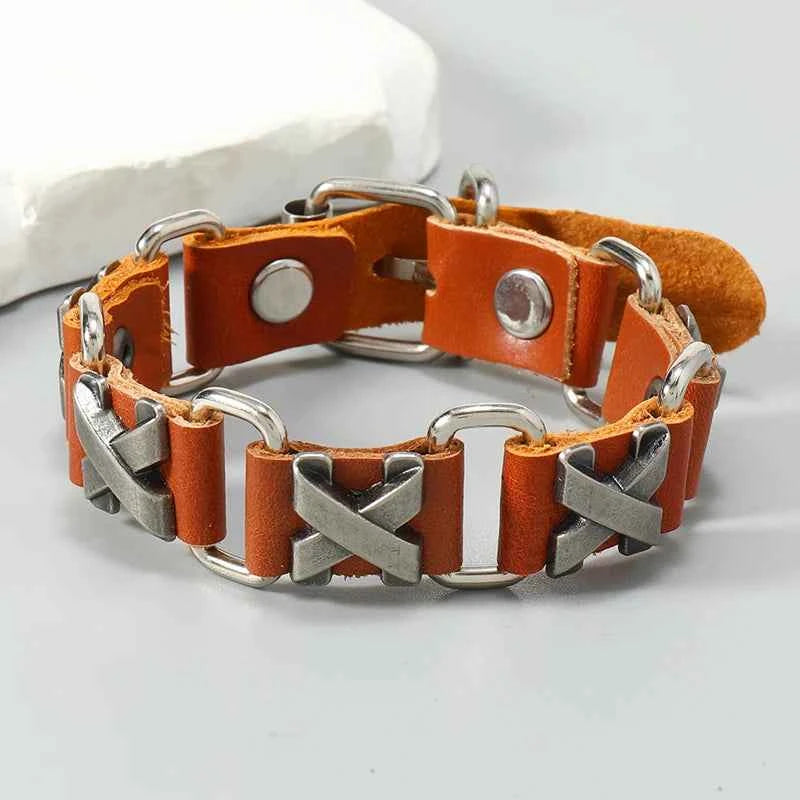 Punk rock X accessories genuine leather bracelet for men women
