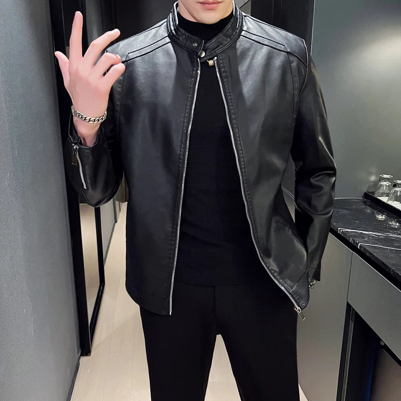Motorcycle Jacket Men | Faux Leather Coat | Fleece Lined Winter Wear