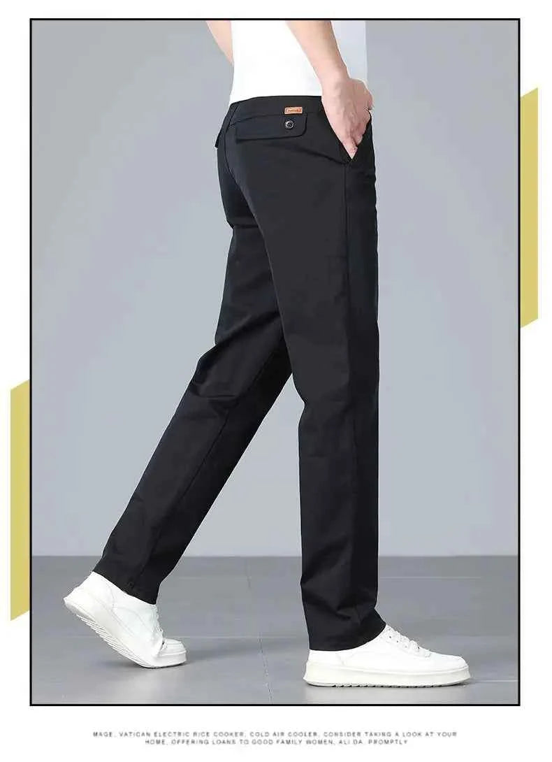 Men's casual pants 2025 New Spring and autumn casual straight business outdoor workwear thick cotton-like long pants