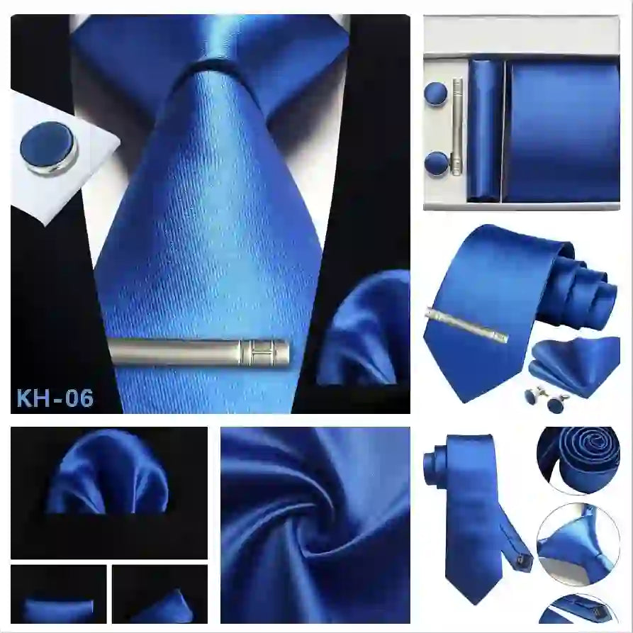 Men's Silk Tie Solid Red Blue Tie Cufflinks Gift box Formal Ties For M