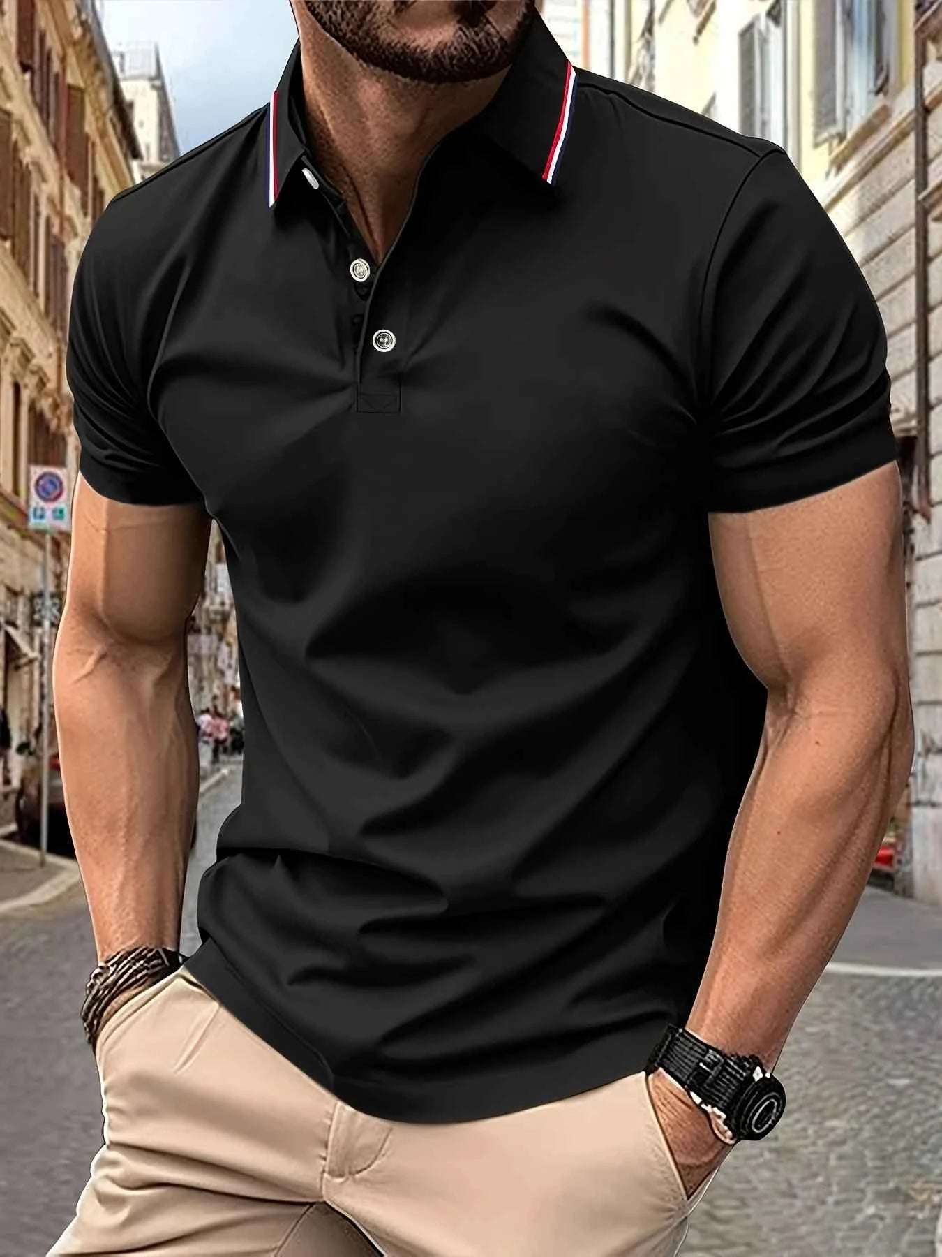 Mens Polo Shirt 2025 New Short Sleeve Summer Top Classic Collar Stripe Trim Wrinkle Free Easy Care Daily Office Business Wear