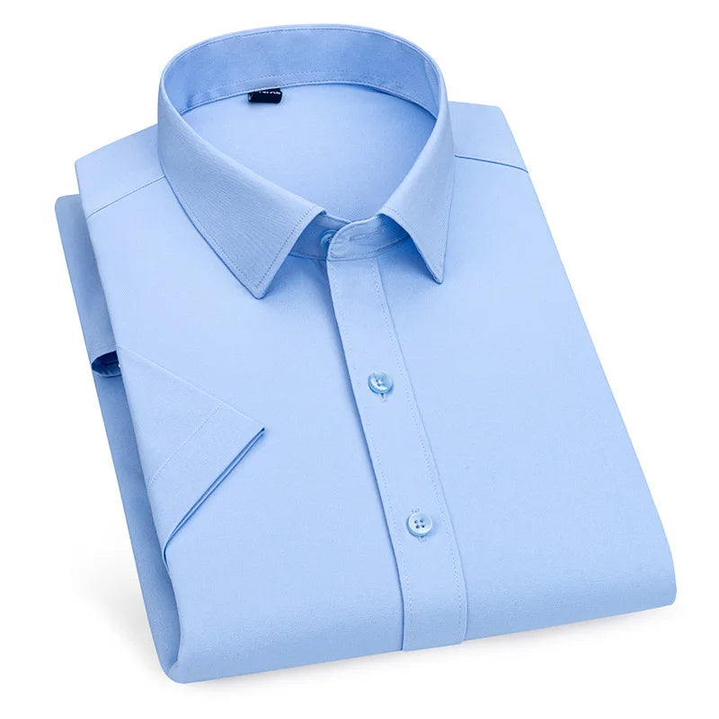Men's short-sleeved shirt Business casual tooling solid color high-qua
