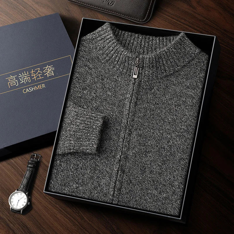 Cashmere Sweater Men | Mock Neck Zipper Cardigan | Winter Knitwear