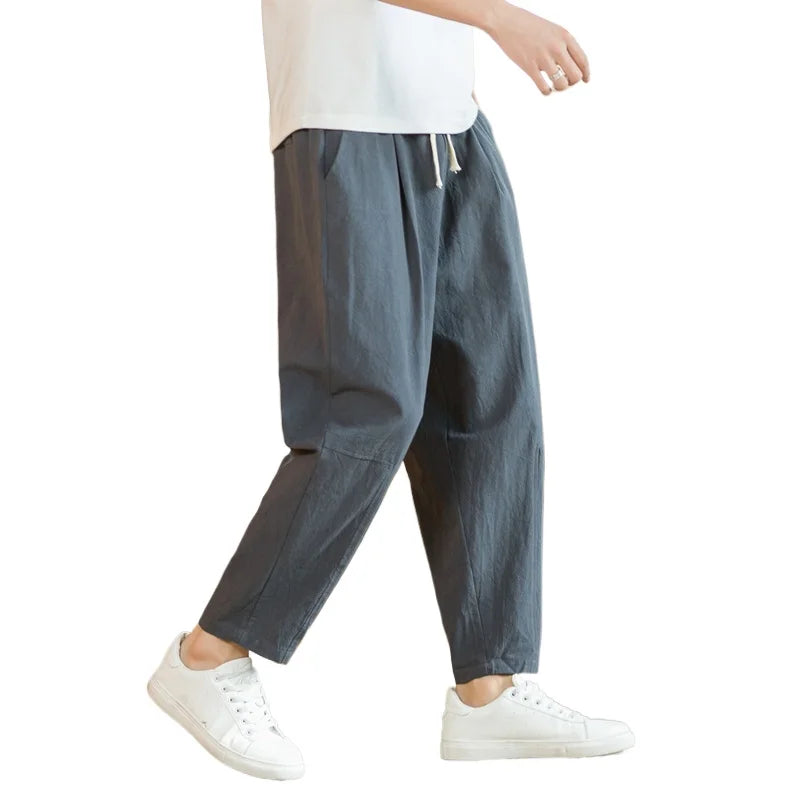 Cotton Linen Pants Men | Casual Loose Fit Trousers | Streetwear