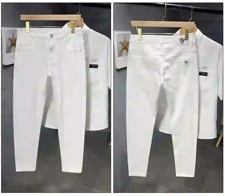 Brand Clothing 98% Cotton Slim Men's Jeans Straight Fashion Stretch Lu