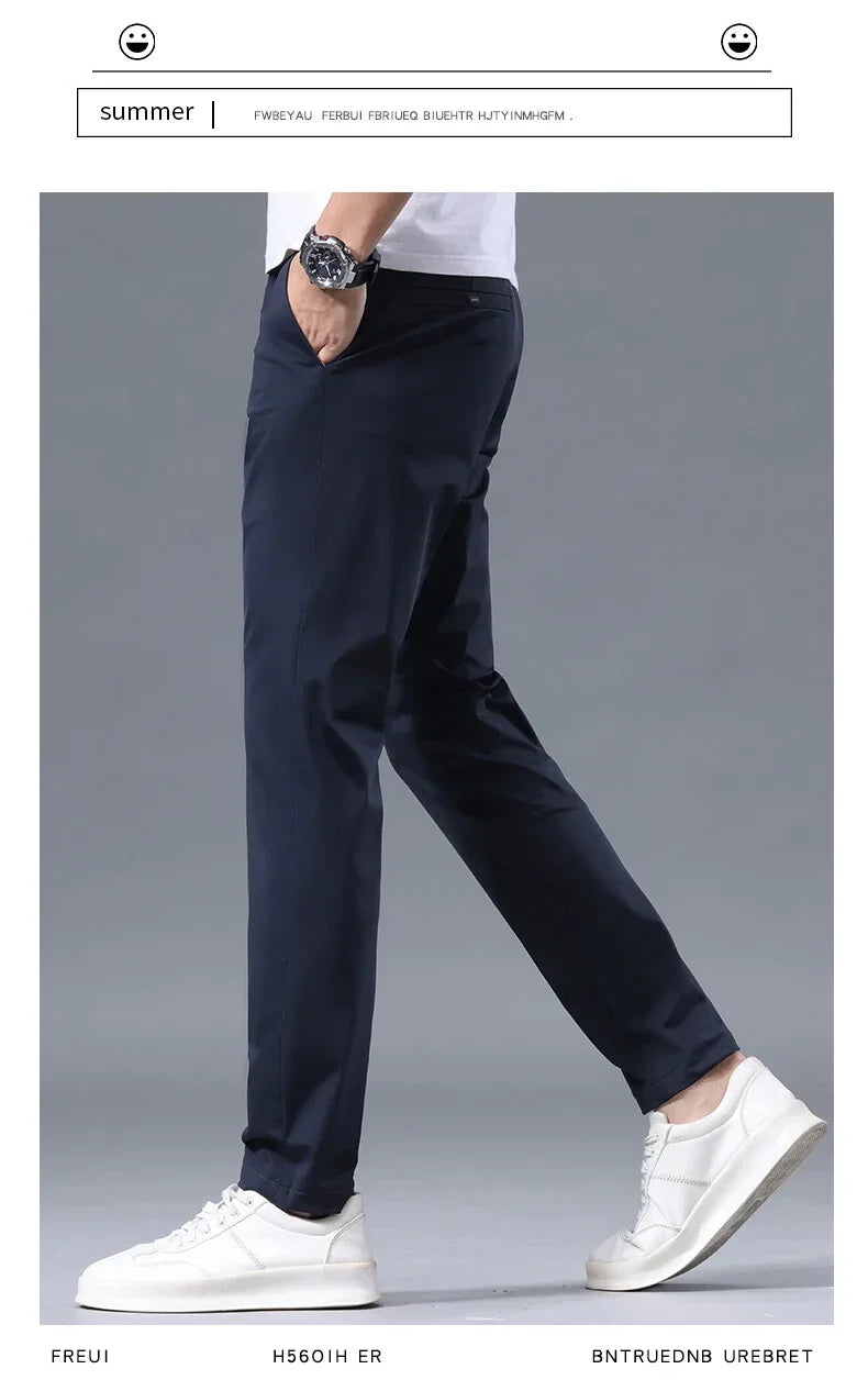 Men's Thin Slim Straight Casual Pants Business Leisure Classic Spring