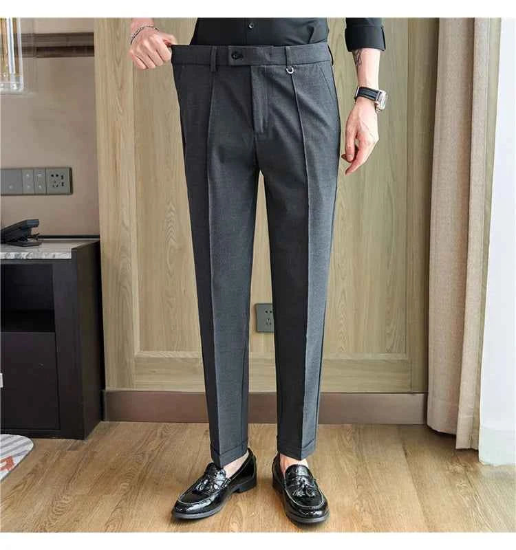Men's business casual trousers, daily formal work pants, 2024 new high quality, plain color versatile ankle-length trousers.