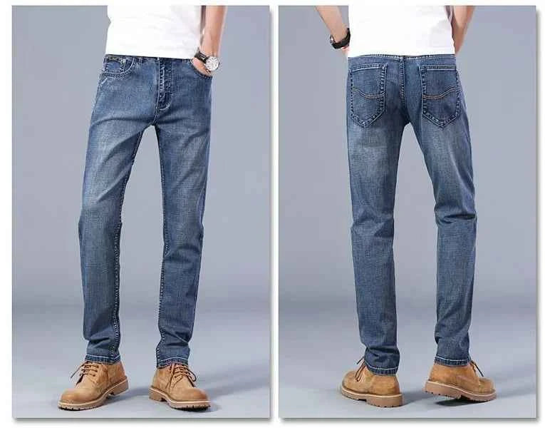2025 Men’s High-Quality Denim Pants Spring Casual Business Straight Fit Loose Elasticated Mens Pants for Daily Wear Office Wor