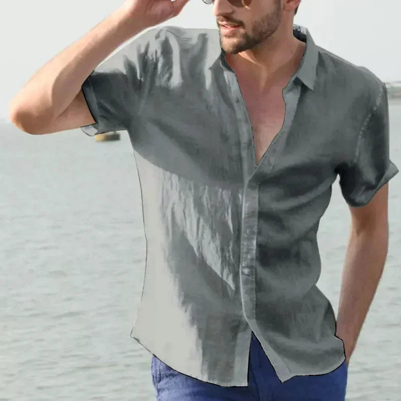 Men's Short Sleeve Button Up Shirt Top Casual White Summer Shirt Overs