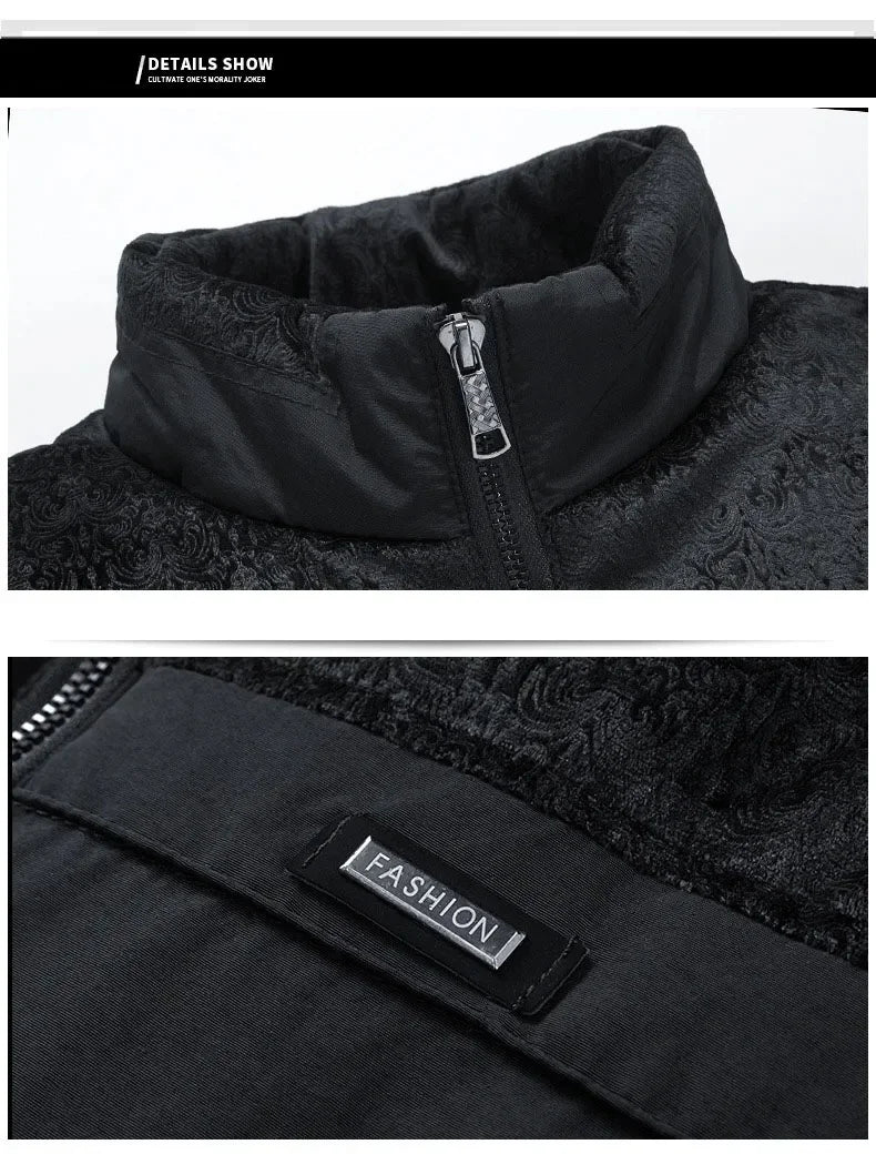 Puffer Jacket Men's Plush Thickened Parkas Stand Collar Jacket Men's C