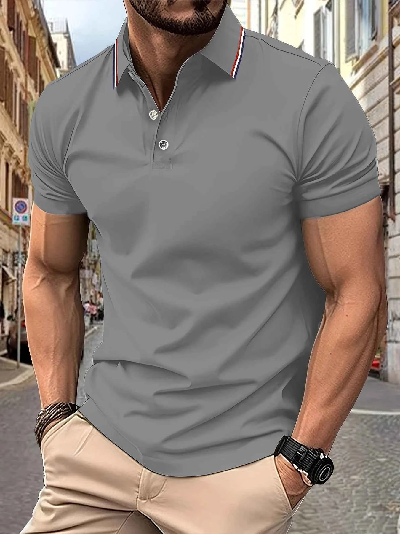 Mens Polo Shirt 2025 New Short Sleeve Summer Top Classic Collar Stripe Trim Wrinkle Free Easy Care Daily Office Business Wear