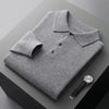 Pure Wool Sweater Men's POLO Neck Three-Button Loose Business Casual Medium Thick Warm Long-Sleeved Cashmere Large Knitted Shirt