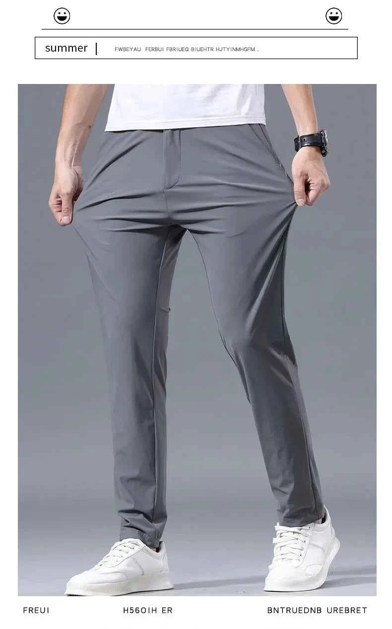 Men's Thin Slim Straight Casual Pants Business Leisure Classic Spring Summer Trousers Brand Clothing Elasticity Male Pants