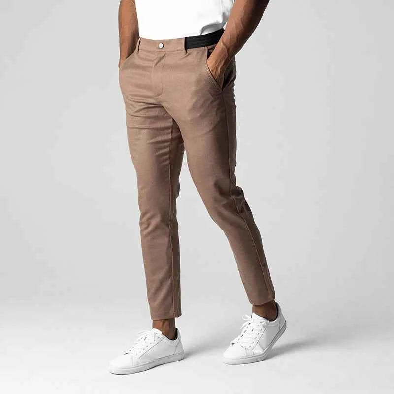 New Men's Casual Work Pants Business Cotton Trousers Spring Autumn Solid Color Pants Elegant Slim Fit Versatile Long Pants Male