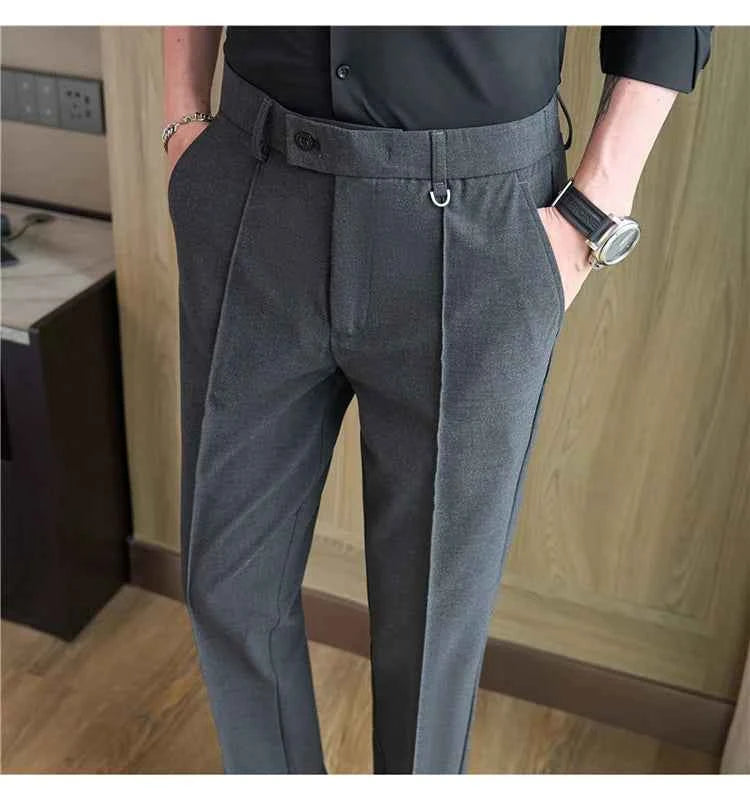 Men's business casual trousers, daily formal work pants, 2024 new high quality, plain color versatile ankle-length trousers.