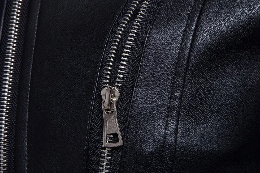 Men's Bomber Jackets Fashion Men Faux Leather Coat Zipper Overcoat Mot
