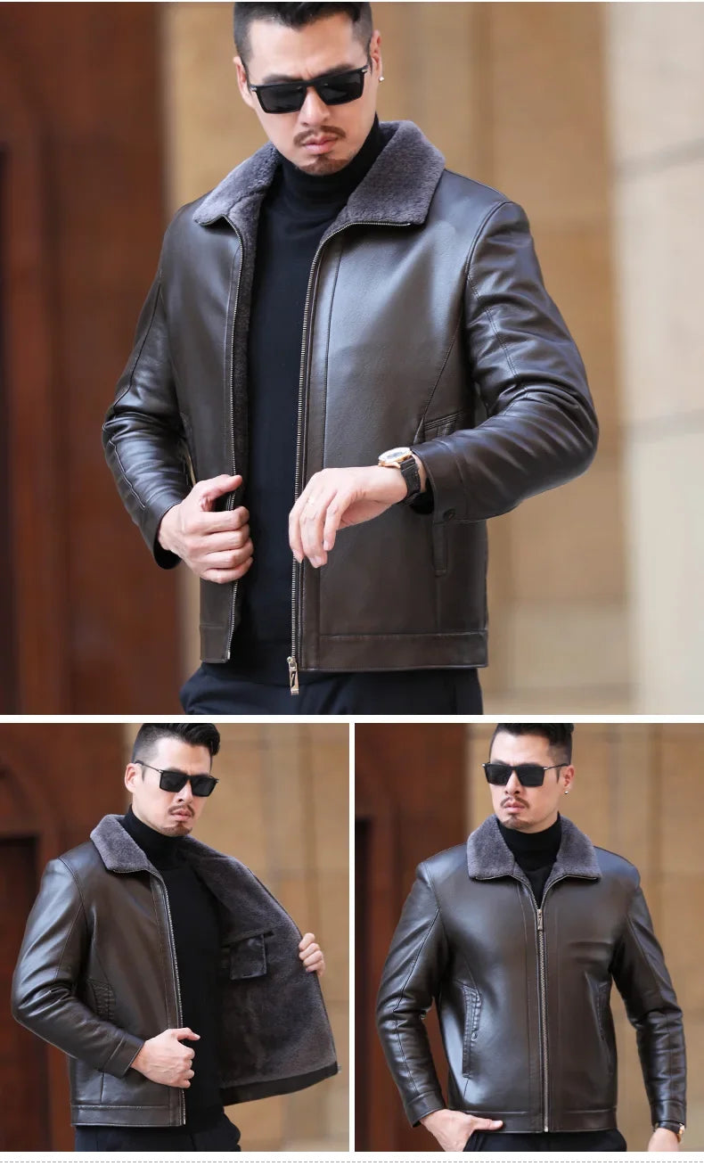 Men's Fur One Casual Thickened Motorcycle Jacket Men's Fashion Leather