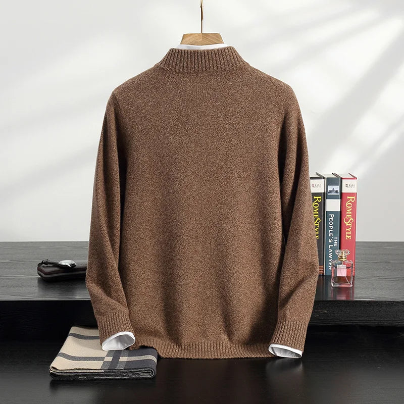 Cashmere Sweater Men | Mock Neck Zipper Cardigan | Winter Knitwear