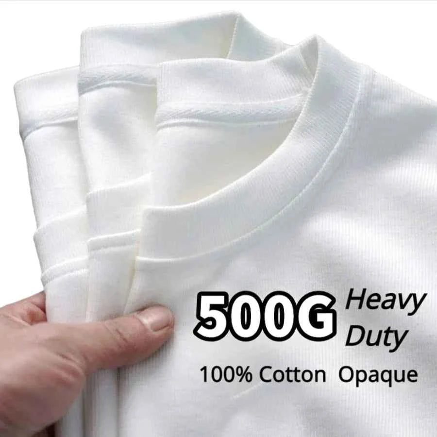 Black White GSM 500g Heavy-duty Pure Cotton T-shirt Thickened Threaded Round Neck Short Sleeves Three Needle Half Sleeve Tees