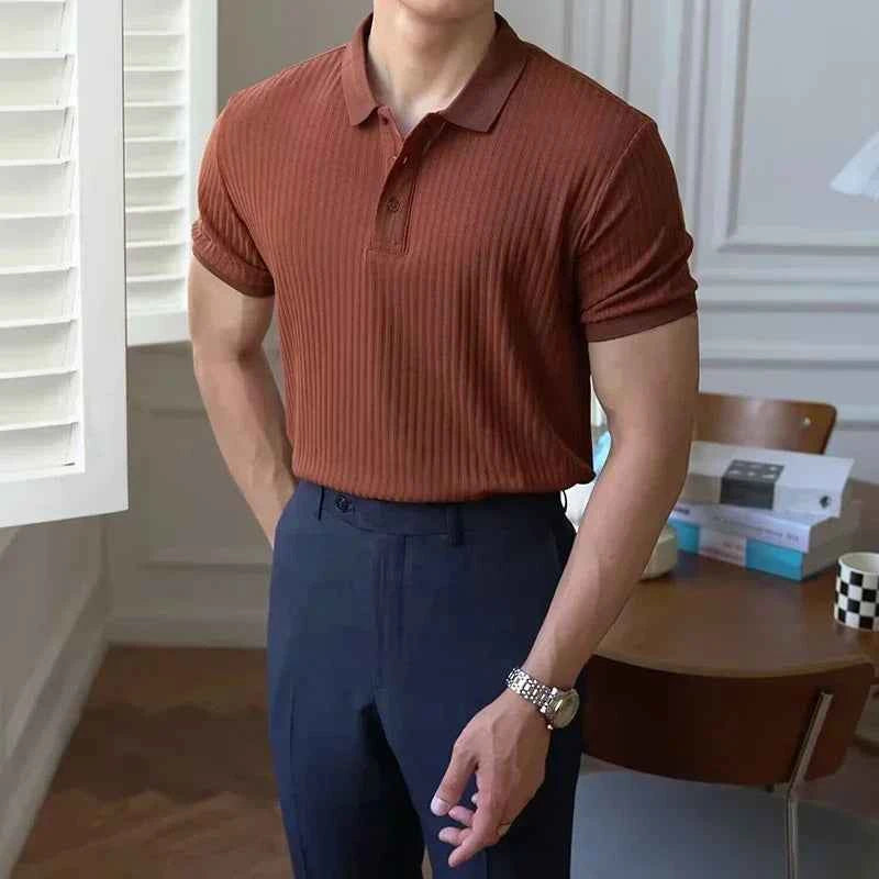 Summer Men's Clothing Retro Knit Lapel Striped Polo Shirt Solid Color Short Sleeve Fashion Light Luxury Popular Knitwear M-5XL