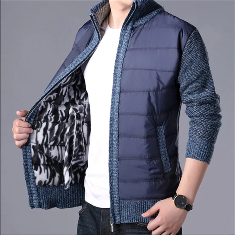 Winter Cardigan Men Thick Warm Sweater Coat Fashion Patchwork Slim Kni