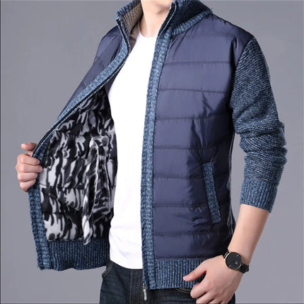 Vinterkofta Herr Tjock Varm Tröja Kappa Mode Patchwork Slim Knit