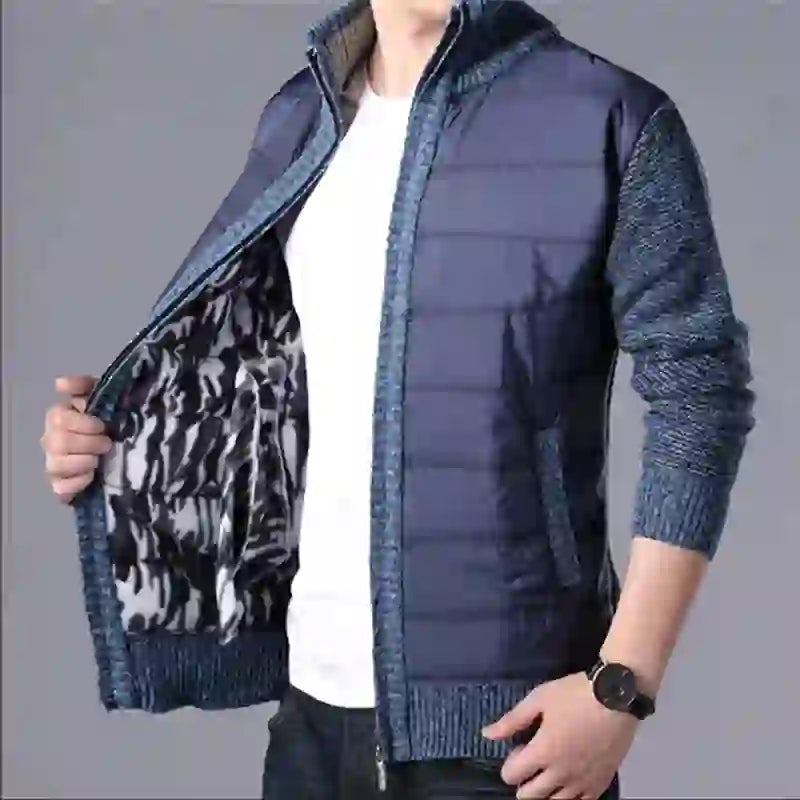 Winter Cardigan Men Thick Warm Sweater Coat Fashion Patchwork Slim Kni
