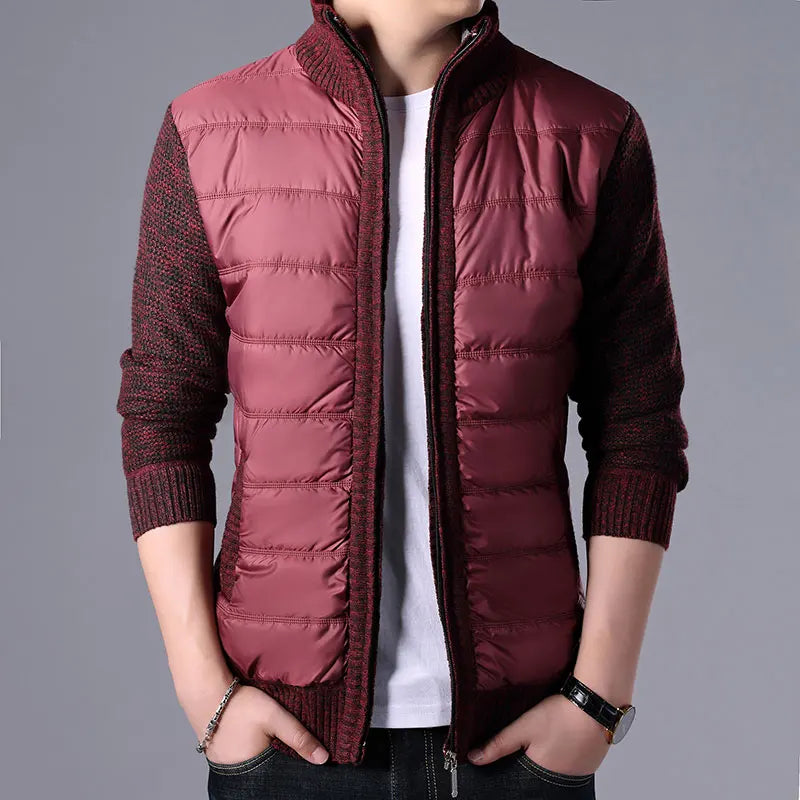 Winter Cardigan Men Thick Warm Sweater Coat Fashion Patchwork Slim Kni