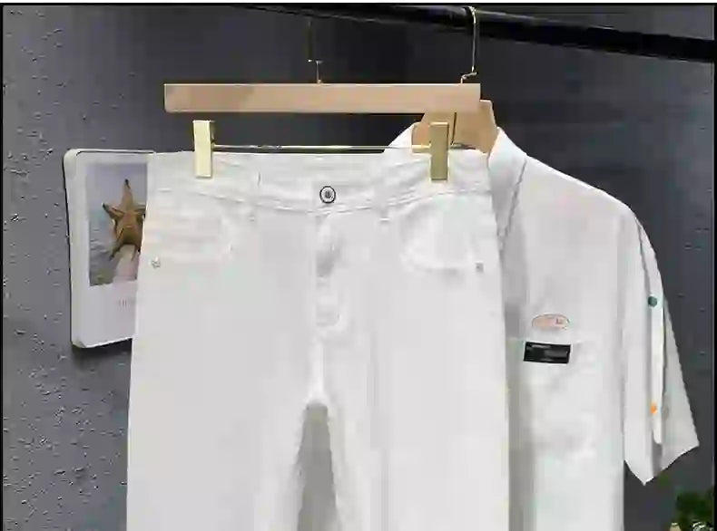 Brand Clothing 98% Cotton Slim Men's Jeans Straight Fashion Stretch Lu