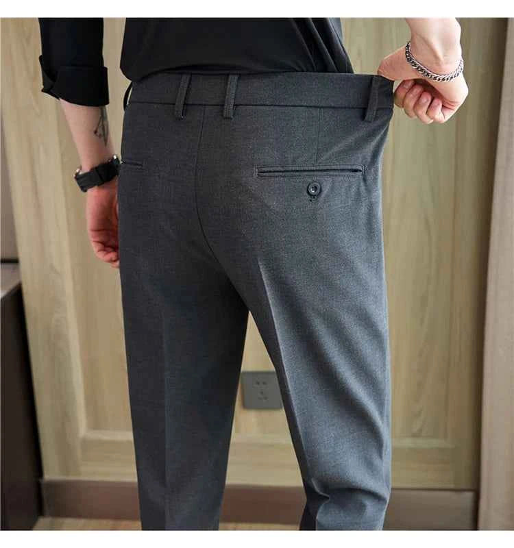 Men's business casual trousers, daily formal work pants, 2024 new high quality, plain color versatile ankle-length trousers.