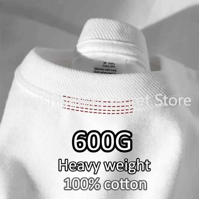 Cotton 600G Heavyweight Pure Cotton Short Sleeved T-shirt for Men and Women Half Sleeved Summer Solid Color Thick Loose T-shirt