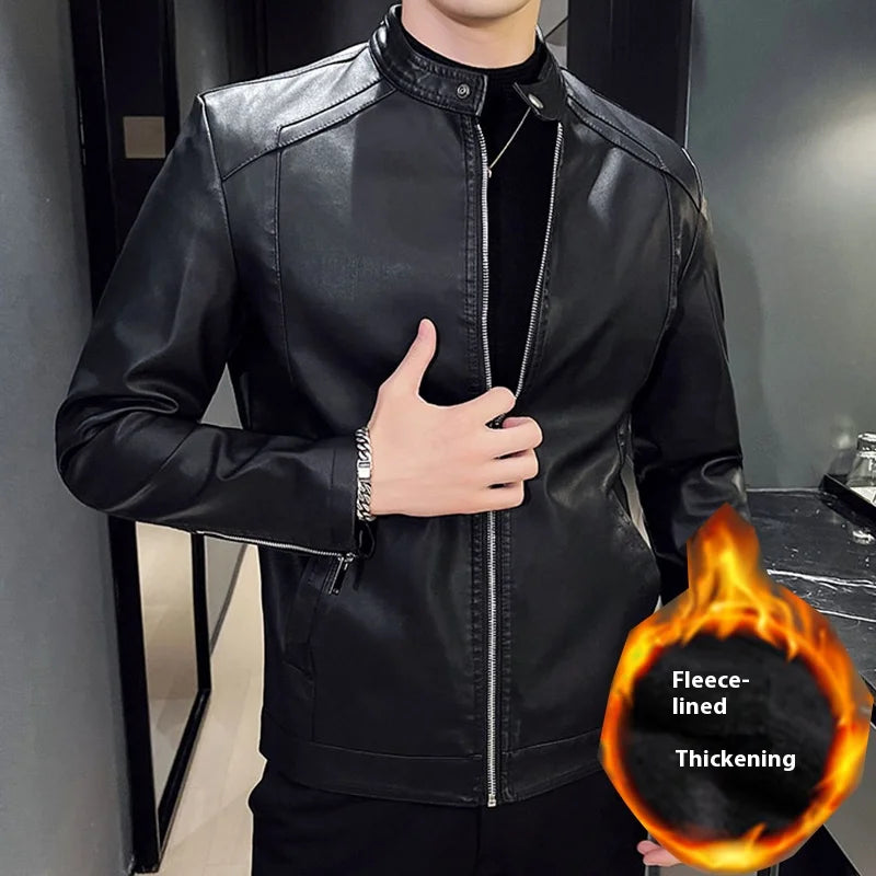 Fleece Lined Motorcycle Jacket Men Winter Autumn Casual Fashion Classic Faux Pu Leather Motorbike Jacket Men Coats Mens Clothing