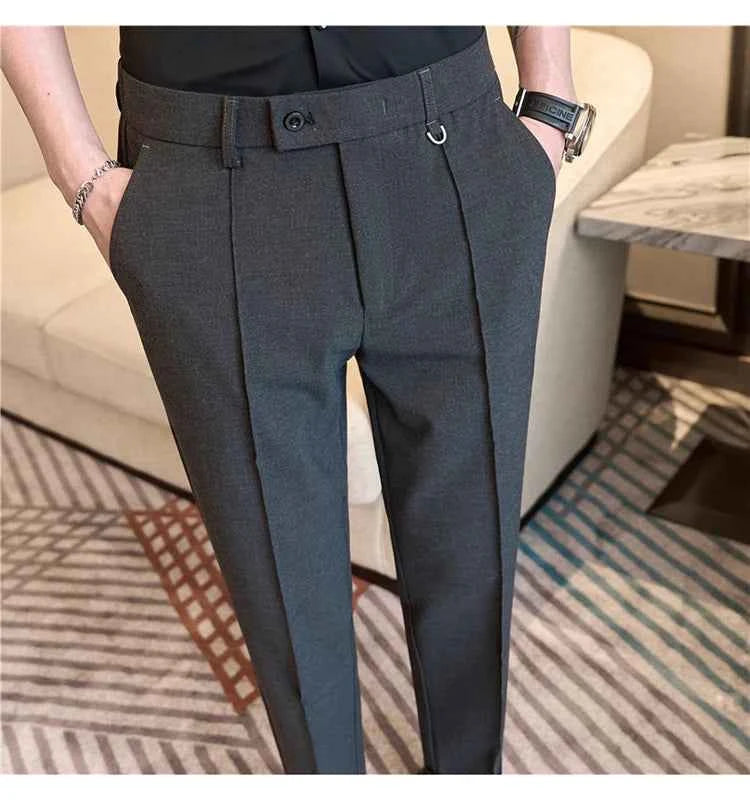 Men's business casual trousers, daily formal work pants, 2024 new high quality, plain color versatile ankle-length trousers.