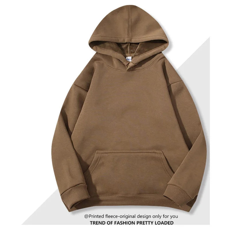 Oversized Basic Hoodie Men 450g Fleece thicken Loose Solid Unisex Autu