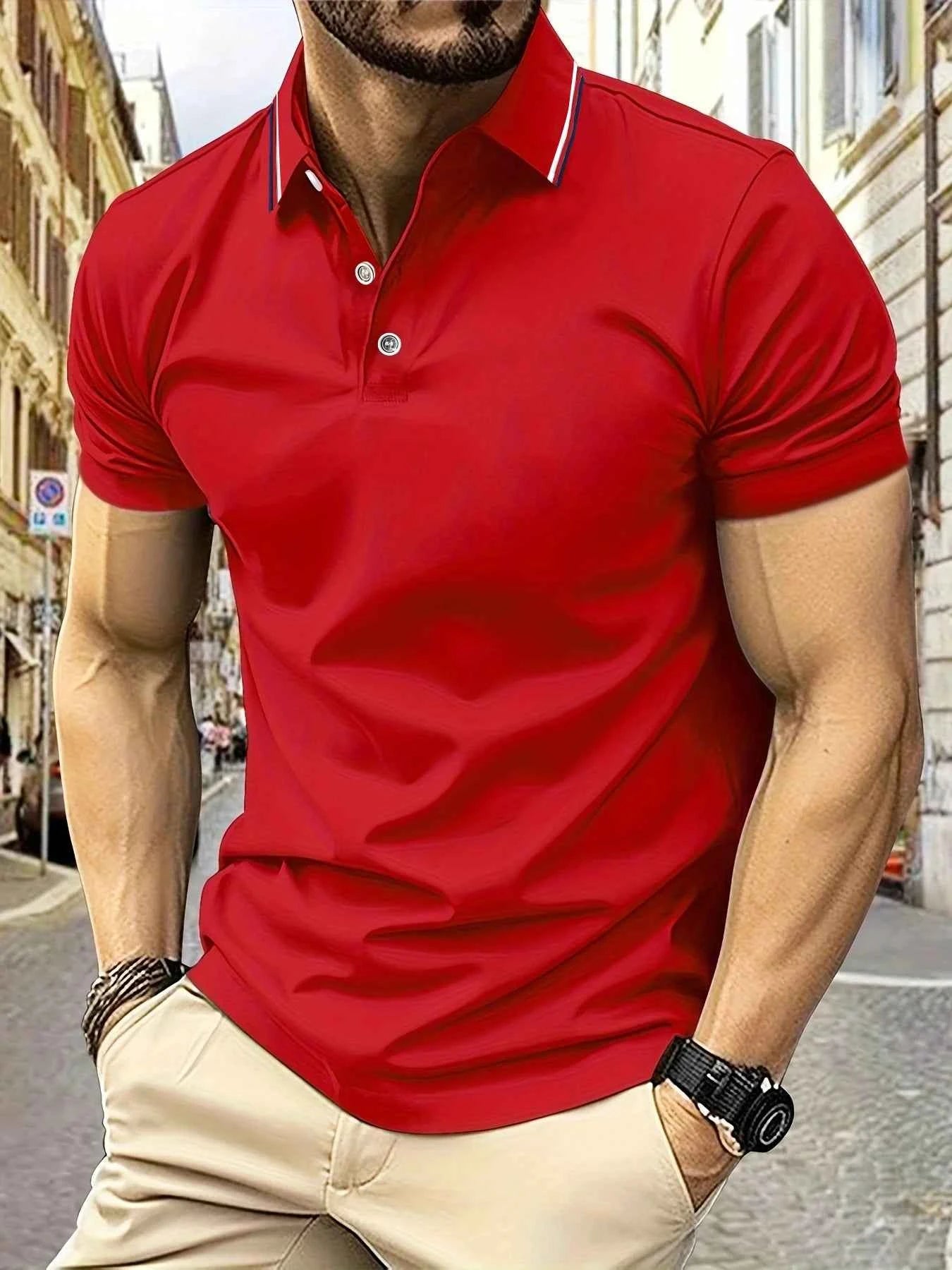 Mens Polo Shirt 2025 New Short Sleeve Summer Top Classic Collar Stripe Trim Wrinkle Free Easy Care Daily Office Business Wear