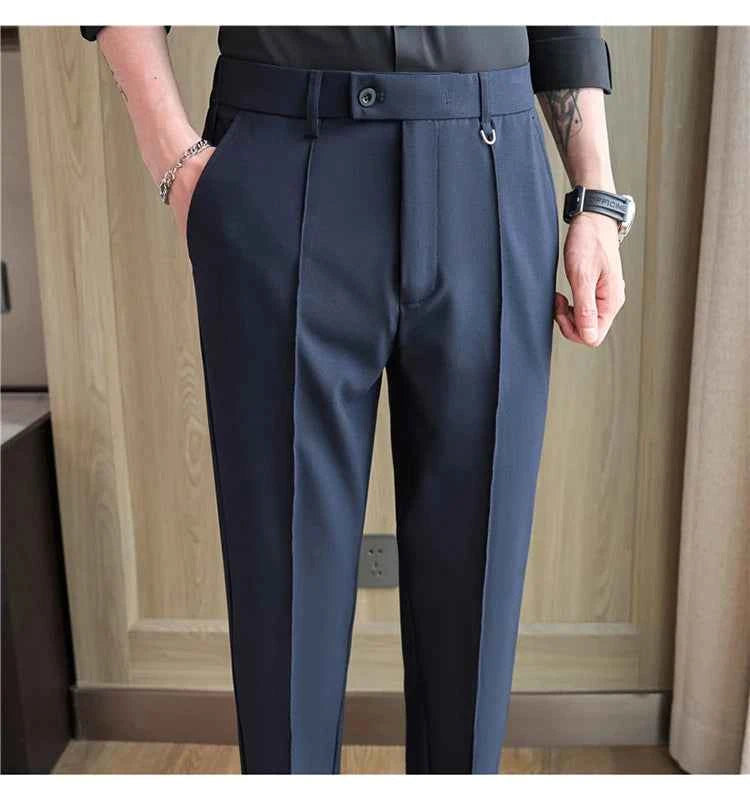 Men's business casual trousers, daily formal work pants, 2024 new high quality, plain color versatile ankle-length trousers.