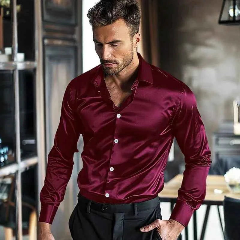 Camisas De Hombre Fashion Solid Shirts MenVintage Button Turn-down Collar Loose Shirt For Mens Clothes Long Sleeve Cardigan Tops