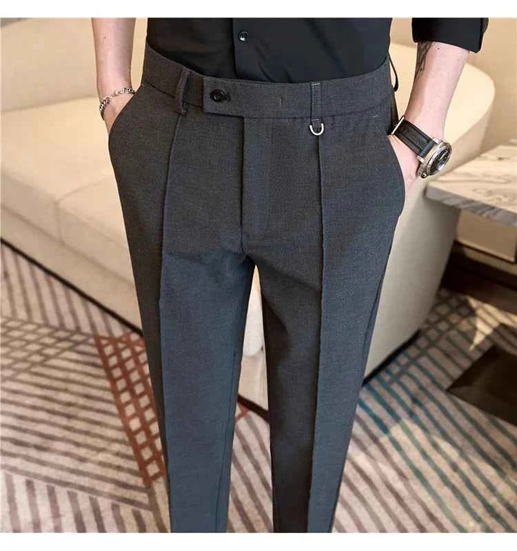 Men's business casual trousers, daily formal work pants, 2024 new high quality, plain color versatile ankle-length trousers.