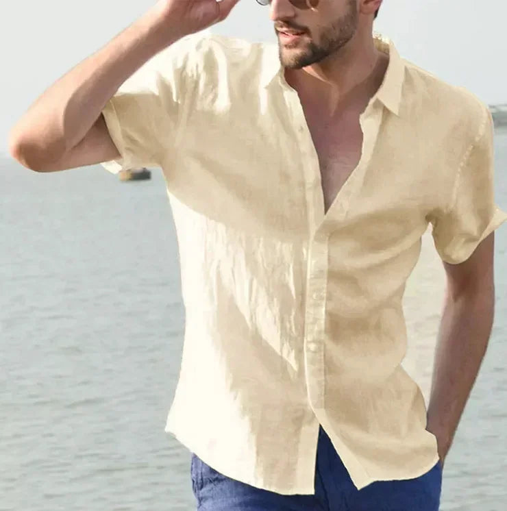 Men's Short Sleeve Button Up Shirt Top Casual White Summer Shirt Overs