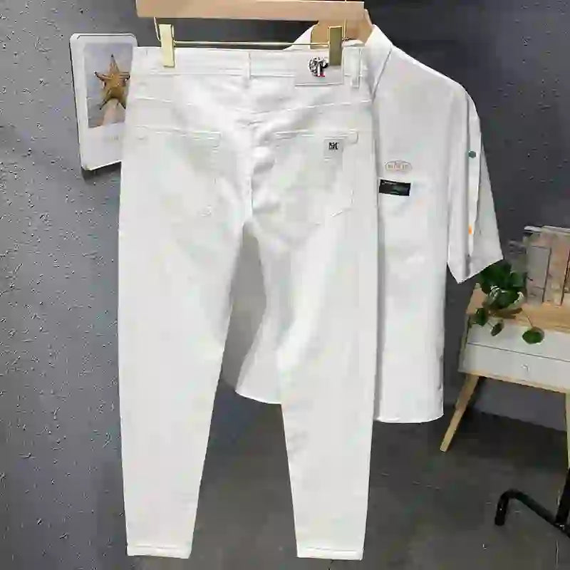 Brand Clothing 98% Cotton Slim Men's Jeans Straight Fashion Stretch Lu