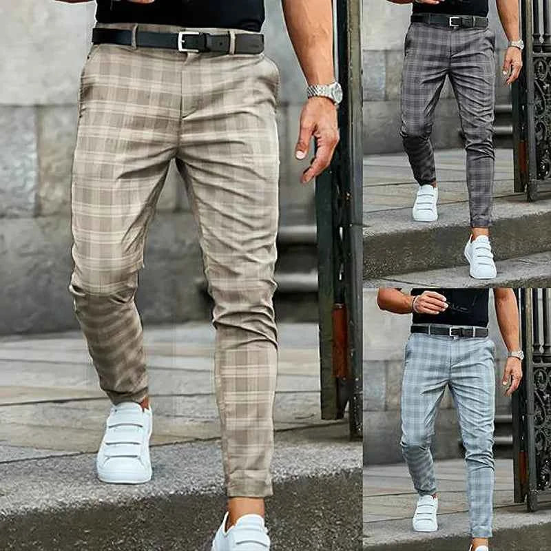 New 2025 Men's Formal Business Suit Pants Fashion Mid-waist Print Plaid Trousers Spring Autumn Comfortable Elastic Pants for Men