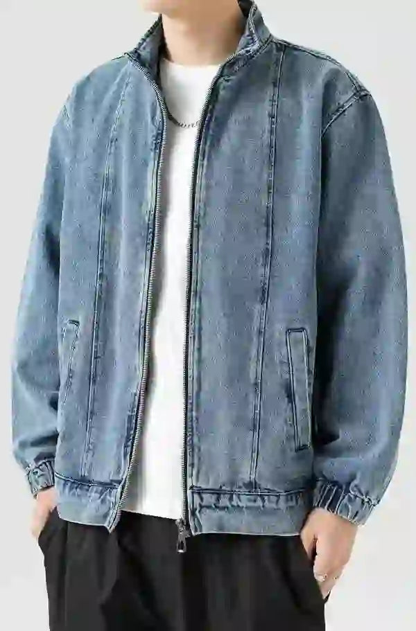 Men's Denim Jacket Biker Aesthetic Zip V Male Jean Coats Motorcycle Designer Winter 2024 Original Menswear New in Joker Fashion