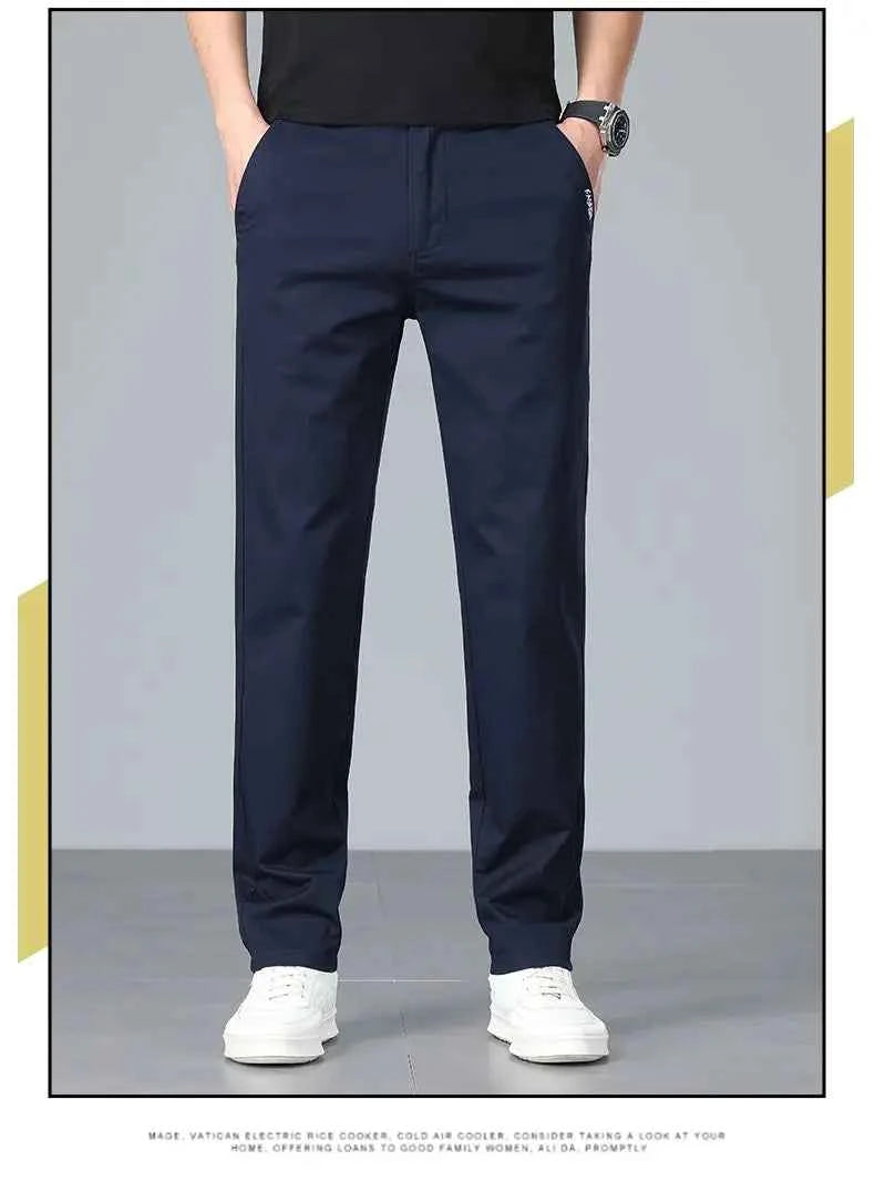 Men's casual pants 2025 New Spring and autumn casual straight business outdoor workwear thick cotton-like long pants