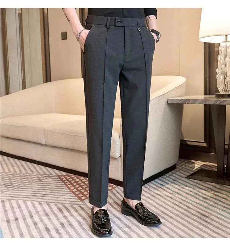 Men's business casual trousers, daily formal work pants, 2024 new high quality, plain color versatile ankle-length trousers.