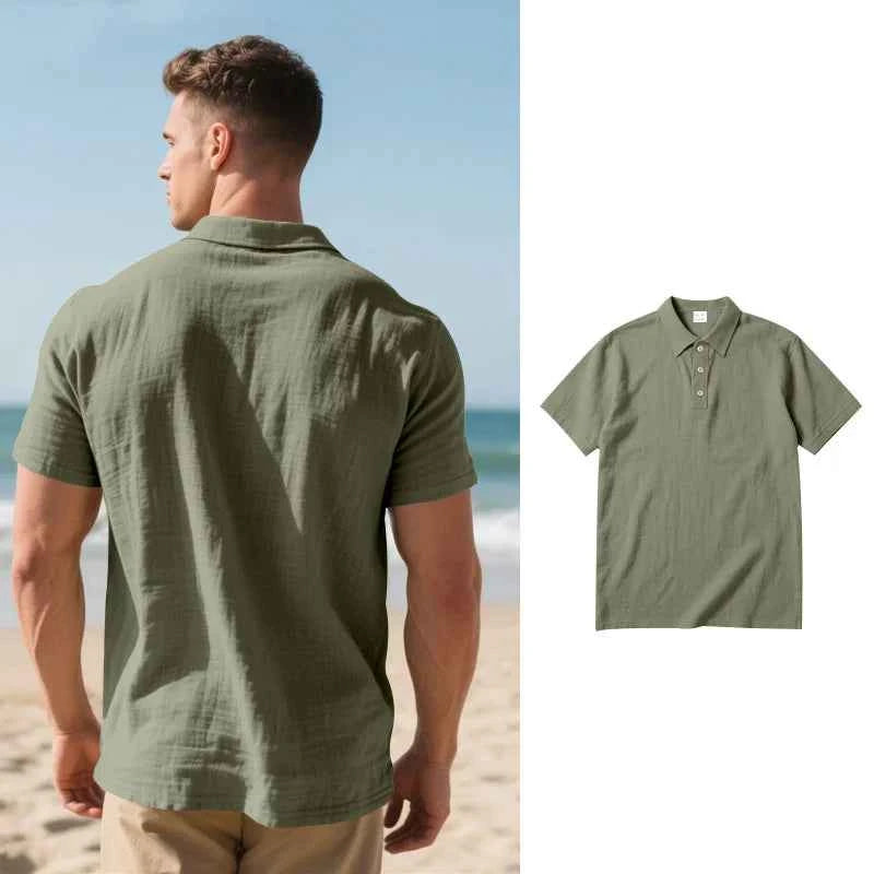 2025 Daily Casual Short Sleeve Linen Polo Shirt Mens Fashion Buttoned turn-down collar Shirt Summer Leisure beach men Polo Shirt