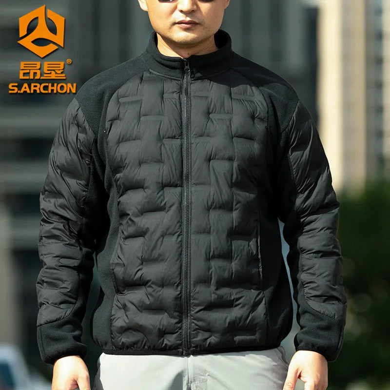 Men Winter Tactical Fleece Jacket Multi-pockets Windproof Warm Sports Coat Cotton Fleeced Clothing Outdoor Hiking Heating Jacket