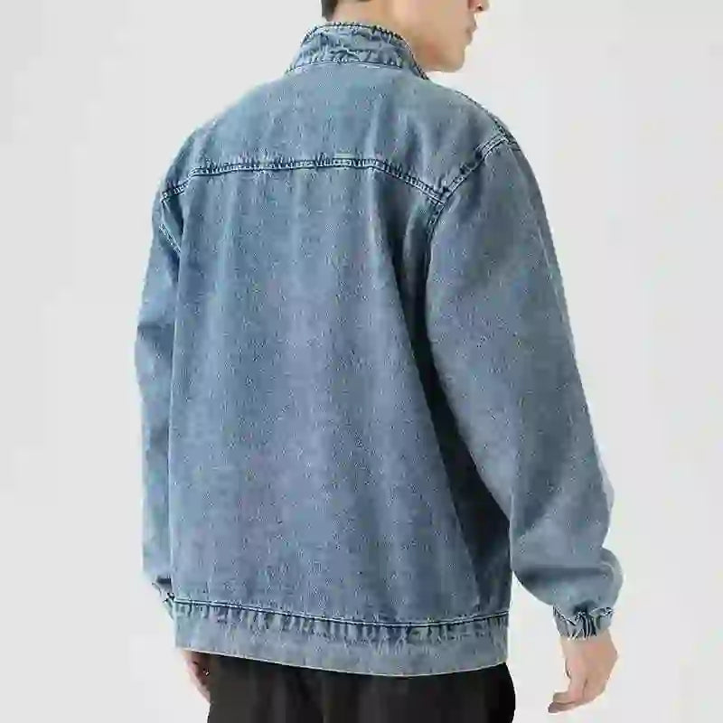Men's Denim Jacket Biker Aesthetic Zip V Male Jean Coats Motorcycle Designer Winter 2024 Original Menswear New in Joker Fashion